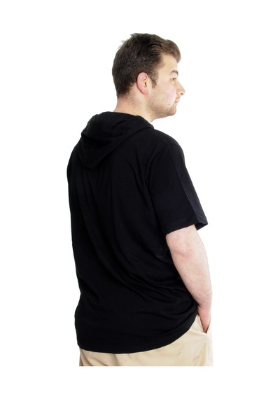 Mode Xl Büyük Beden Erkek T-Shirt Kapşonlu Kısa Kol 23118 Siyah 001