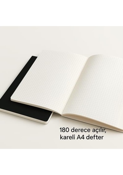 Özel Tasarım Siyah Kraft Kapaklı A4 Defter - 180 Derece Açılabilir, Sırtı Dikişli,%100 El İşçiliği, Ofis, Ok Çok Renkli
