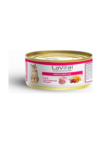 Lavital Ördekli Kızılcıklı Ve Kadife Çiçekli Yetişkin Kedi Konservesi 85 Gr