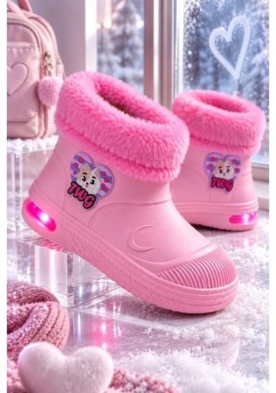 Muggo Muppy Işıklı Kürk Detaylı Unisex Çocuk Günlük Yağmur Ve Kar Botu Pudra