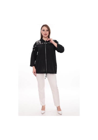Lady Majestic Büyük Beden %100 Cotton Kapüşonlu Hırka Rahat Ve Şık Tasarım - 44462 Siyah