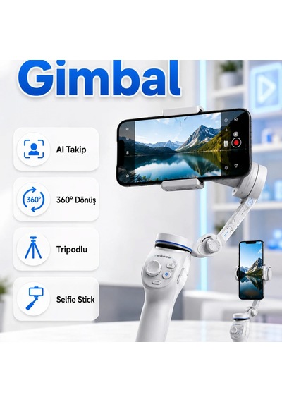 3 Eksen Akıllı Telefon Gimbali Aı Takipli, 360 Dönebilen, Tripod Ve Selfie Stick Özellikli