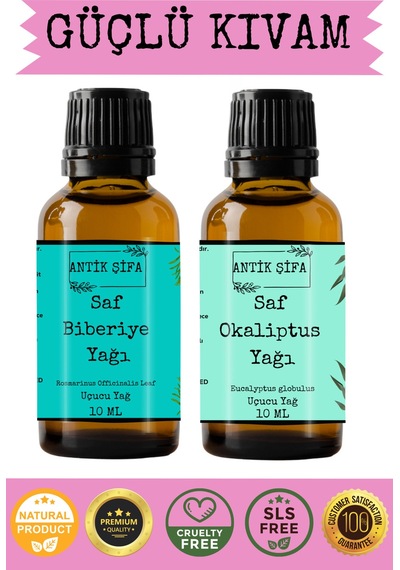 Biberiye Yağı Ve Okaliptus Uçucu Yağı 10ml + 10 Ml - %100 Saf Seyreltilmemiş 20 ML