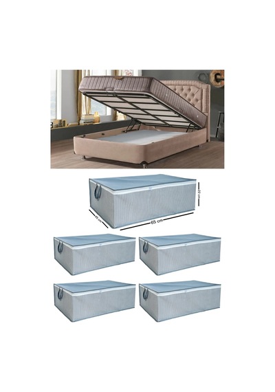 5 Adet Çizgili Baza Tipi Hurc - Baza Altı Büyük Boy Saklama Hurcu 65 X 45 X 22 Cm Ekicihome0008-5 Po Diğer