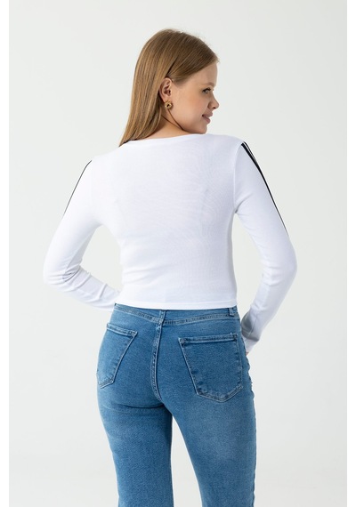 Giysa Kadın Bisiklet Yaka Kolu Biyeli Basic Body Beyaz - Ms0001276 Beyaz