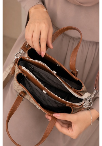 Just Polo Kadın Orta Boy Premium Deri Ayarlanabilir Askılı 3 Bölmeli Şık El & Omuz Çantası Shoulder Bag Kum - Taba