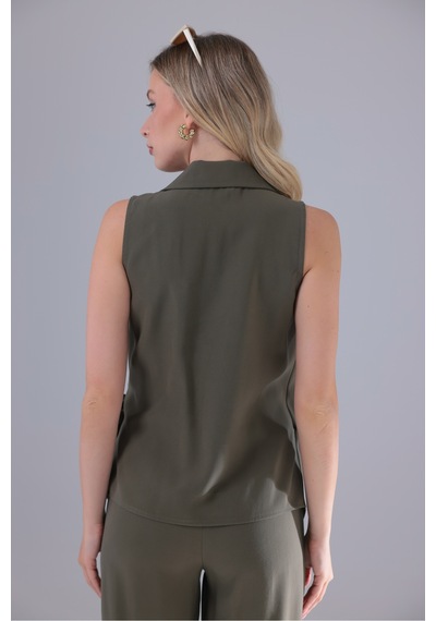 Eseclass Yandan Bağlamalı Tencel Kumaş Bluz Gömlek Haki Haki