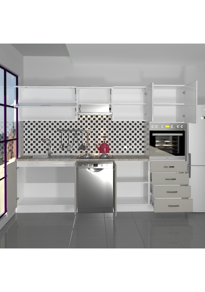 Decoraktiv Elite 280yq Ankastre Boy Dolaplı Mdf Hazır Mutfak Dolabı - Tezgah Dahil - Kumtaşı - Beyaz Bej Decoraktiv Elite 280yq Ankastre Boy Dolaplı Mdf Hazır Mutfak Dolabı - Tezgah Dahil - Kumtaşı - Beyaz Bej