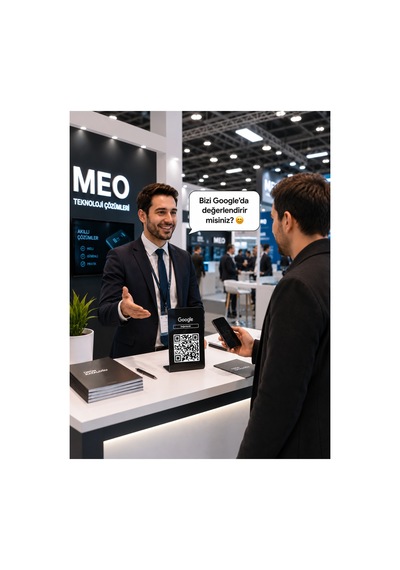 Meo Google Yorum Standı - Qr Kodlu Masaüstü Pleksi Stand Siyah