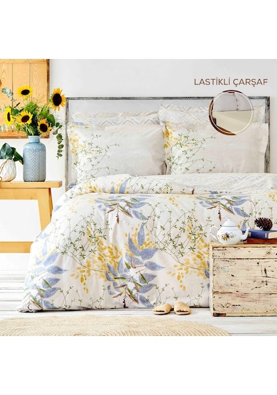 Karaca Home Clarinda Hardal %100 Pamuk Çift Kişilik Lastik Çarşaflı Nevresim Takımı Hardal