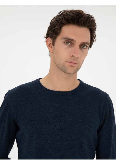 Cacharel Lacivert Slim Fit Yün Karışımlı Bisiklet Yaka Triko Kazak