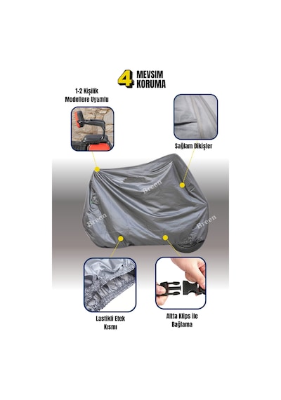 Gri Felix Plus Arora 3 Teker Elektrikli Moped Brandası, Motor Brandası, 4 Mevsim Koruma