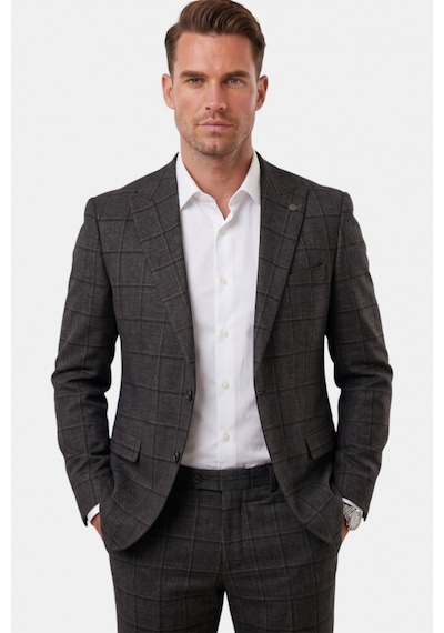 Deepsea Füme Kare Desenli Slim Fit Erkek Takım Elbise Çift Düğme Çift Yırtmaç 2 Li Takım 2601812 Deepsea Füme Kare Desenli Slim Fit Erkek Takım Elbise Çift Düğme Çift Yırtmaç 2 Li Takım 2601812