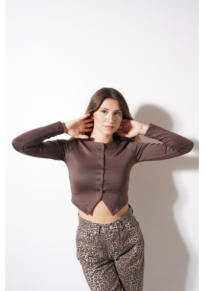 Ckm Moda Echo Düğmeli Modal Bluz Kahve