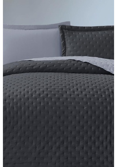 Washed Soft Çift Taraflı Çift Kişilik Yatak Örtüsü Gri Gri