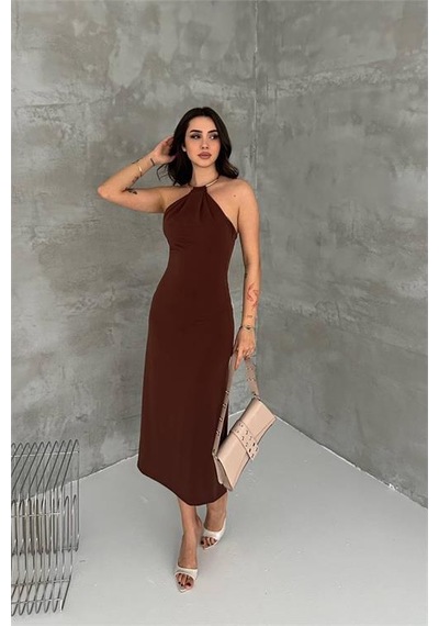 Neşeli Butik Kadın Kahverengi Sırt Dekolteli Metal Yaka Midi Elbise Nbk4543 Kahverengi Neşeli Butik Kadın Kahverengi Sırt Dekolteli Metal Yaka Midi Elbise Nbk4543 Kahverengi