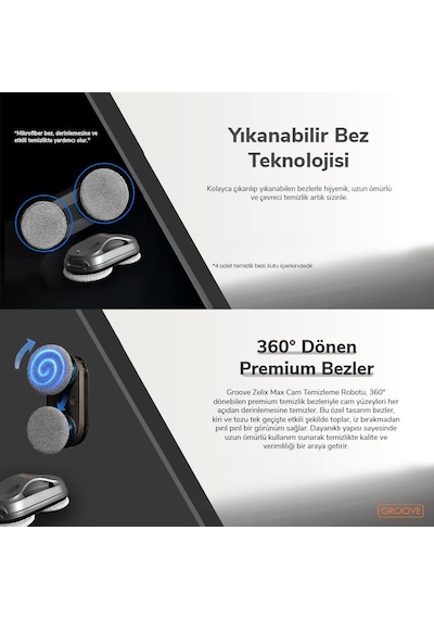Groove Zelix Max Akıllı Sensörlü Cam Silme Robotu