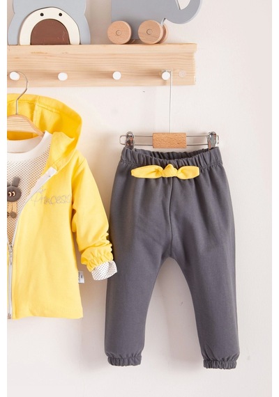 Babydonat Prences Nakışlı Kapişonlu 3'lü % 100 Pamuk Kız Bebek Takımı Sarı