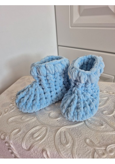 Designbynes El Örgüsü Unisex Bebek Mavisi Renginde Panduf Mavi