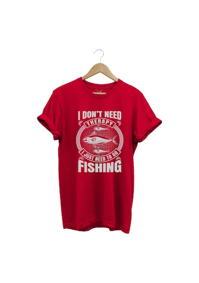 Fishing Balıkçı Balık Baskılı %100 Pamuk Regular Fit Kırmızı T-shirt Kırmızı