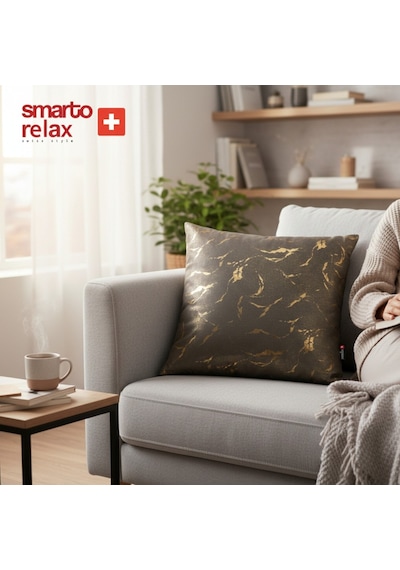 Smarto Relax Dolgulu Kırlent Tekli Antibakteriyel Desenli Dekoratif 45x45 Cm Siyah - Altın
