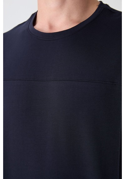Tommy Life Lacivert Pamuklu Kalın Yumuşak Dokulu Oversize Fit Basic Erkek T-shirt - 88349 Lacivert