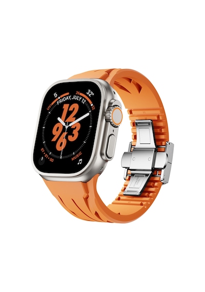 Apple Uyumlu Watch  Ultra 49mm Krd-127 Metal Tokalı Silikon Kordon-turuncu