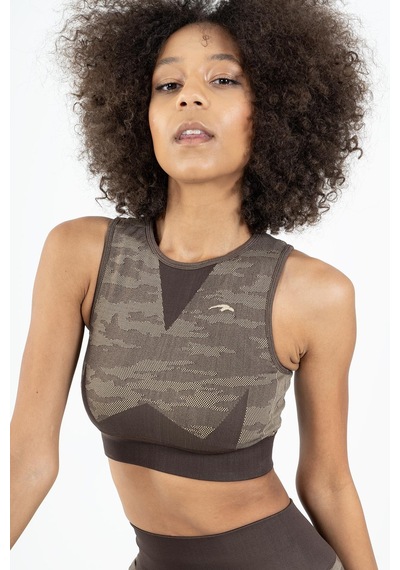 Maraton Active Slimfit Kadın Bisiklet Yaka Kolsuz Fitness Kahverengi Bra 813054-Kahverengi