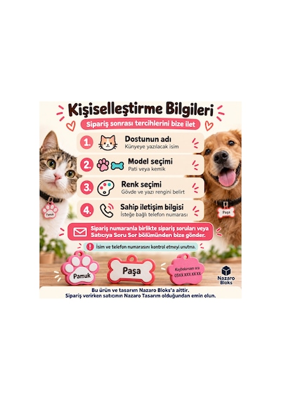 İsme Özel Kedi Köpek Künyesi İsim Ve Telefon Numaralı Tasma İsimliği, Pati Veya Kemik Model - 929132500