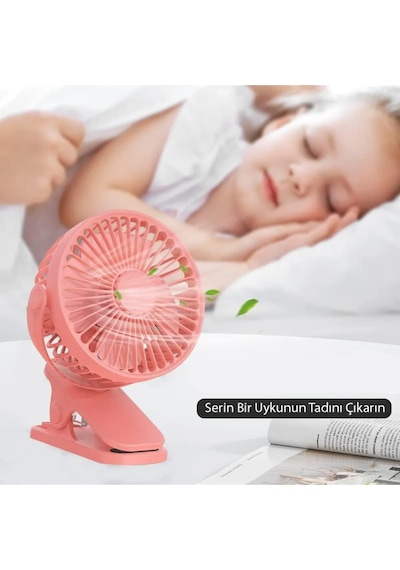 3 Kademe Şarjlı Mandallı 360 Taşınabilir Fan Vantilatör Jh-006 Pembe