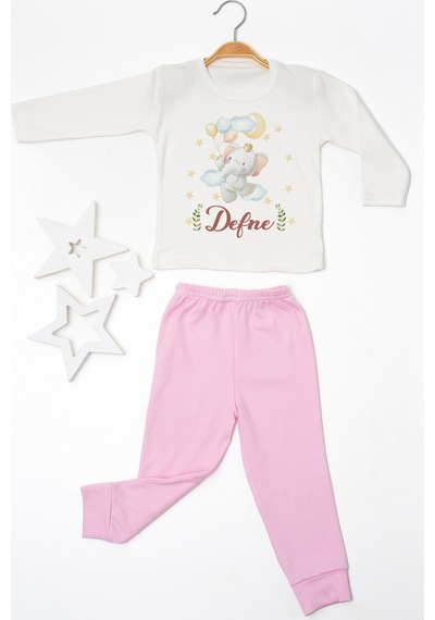 Pia Baby İsimli Kız Çocuk Pijama Takımı %100 Pamuk Penye İsme Özel Baskılı Kişiselleştirilebilir Pijama Seti 20432p14pi Krem