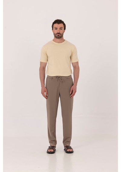 Sabri Özel Krem %100 Pamuk Bisiklet Yaka Düz Renk Basic T-shirt
