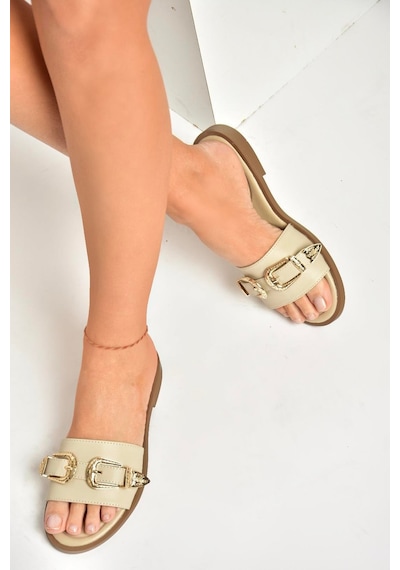 Fox Shoes U250110109 Bej Tokalı Kadın Terlik Bej-suni Deri Bej