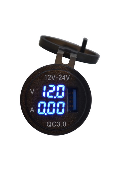 12v 24v Dc Usb Qc3.0 Şarj Port Voltmetreli Ampermetreli Yuvarlak