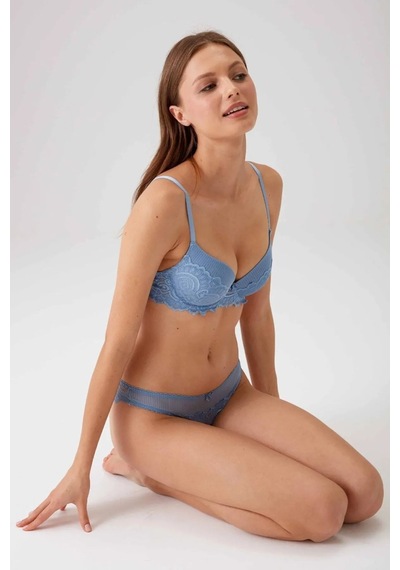 Pierre Cardin 4740 Balenli Soft Push Up Sütyen Külot Takım-mavi Mavi