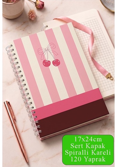 Pembe Sert Kapak Spiralli Kareli Defter 17x24cm 120 Yaprak 1 Adet Not Defteri Okul Büro Ofis Defteri Yeşil