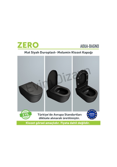 Aqua Bagno ZERO Yavaş Kapanan Klozet kapağı ,Mat Siyah,Duroplast