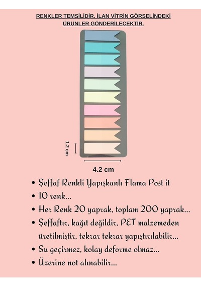 Sticky Notes Şeffaf Renkli Yapışkan Not Kağıtları Flama 3'lü Set
