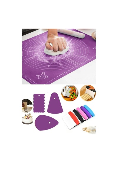 Büyük Silikon Hamur Açma Matı 40x50cm & Hamur Spatula & 3'lü Pasta Dekorasyon Seti