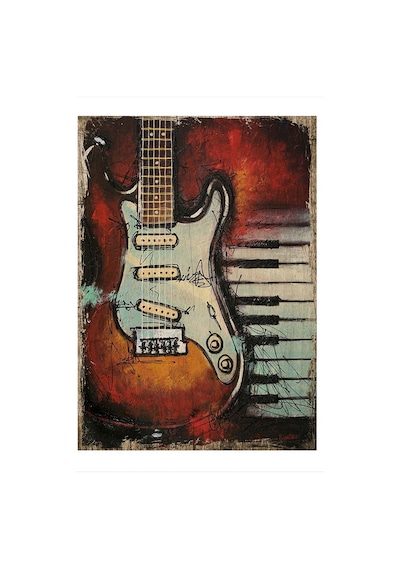 Bedeko Elektro Gitar Ve Piyano Model Ahşap Tablo 35 Cm X 50 Cm