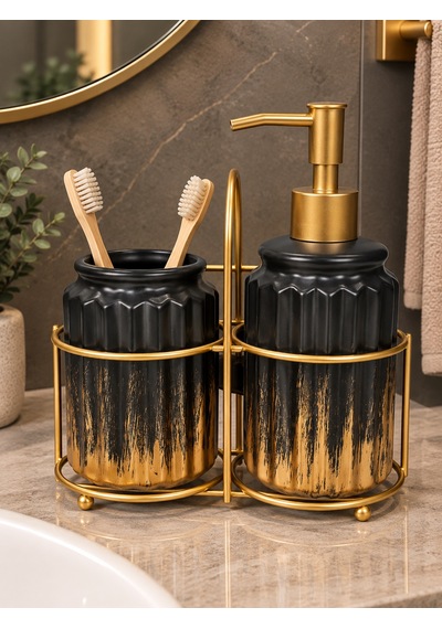 3 Parça Liva Banyo Seti - Siyah Gold-7606 Çok renkli