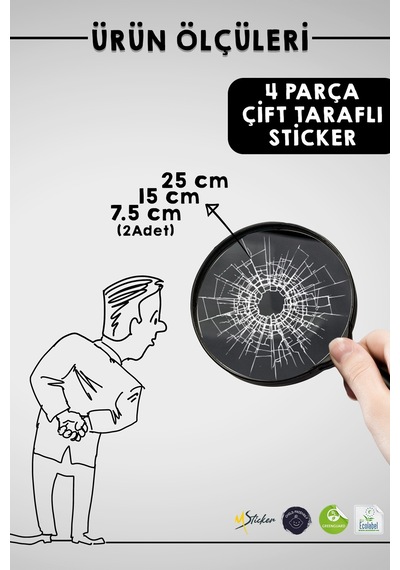 Kırık Cam Efektli Sticker Model2,şaka Stickerı Eğlenceli Kırık Cam Efektli 3d Görünümlü Cam Sticker Dijital Baskı