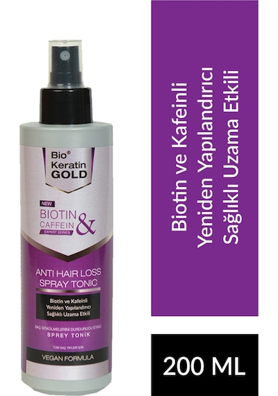 Bio Keratin Gold Biotin & Kafein Dökülme Karşıtı Hızlı Uzamaya Yardımcı Saç Tonik 200 ML