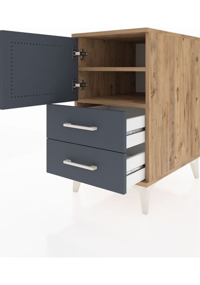 Kronos Komodin 2 Raflı 2 Çekmeceli Tek Kapaklı 44x59x80 Çam-a... Çam