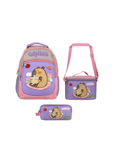 Capybara Kız Çocuk - Mor - Pembe İlkokul Üçlü Çanta Seti - Setcpb5233a Çok Renkli