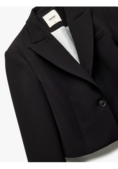 Koton Kruvaze Yaka Uzun Kollu Crop Blazer Ceket Siyah 6wak50025uw Siyah