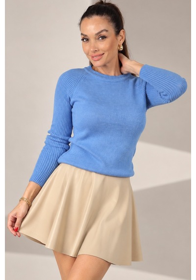 By Saygı Kadın Reglan Kollu Triko Bluz Mavi