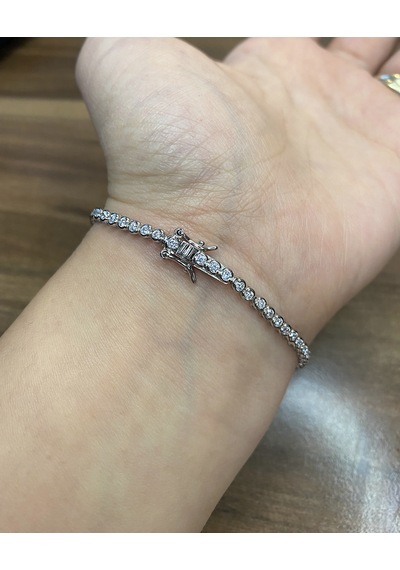 Kadın Üçlü Nazar Boncuğu Model Taşlı Gümüş Bileklik