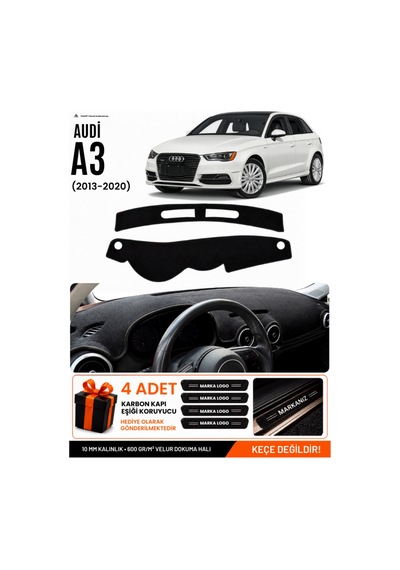 Audi A3 2013-2020 Uyumlu Torpido Koruma, Torpido Örtüsü, Torpido Kılıfı - Siyah - Au007
