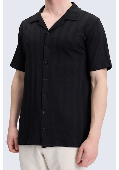 Hatemoğlu Siyah Regular Fit Apaş Yaka 100% Pamuk Casual Gömlek
